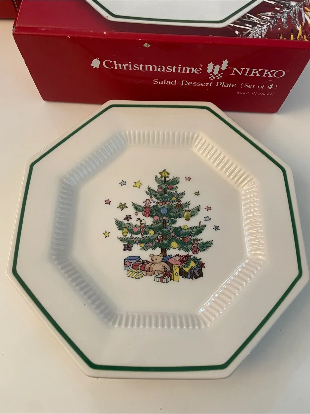 Nikko Christmastime Octagonal Salad/Dessert Plate with Christmas Tree Set of 8